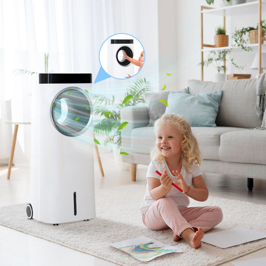 HOMCOM Evaporative Air Cooler, 6.5L 4-in-1 Bladeless Portable Cooler, Fan, Humidifier, Air Clean Anion with Oscillation, 6 Speeds, 24H Timer, Sleep Mode, 2 Ice Packs, Wheels, Remote, for Home Office