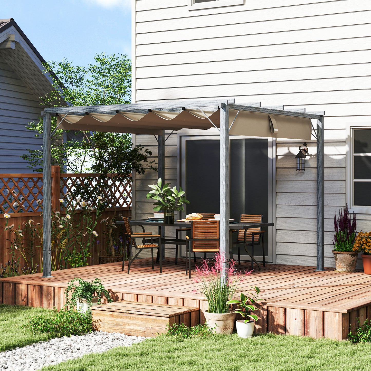 Outsunny 3 x 3 m Rozsuwana pergola dachowa - Szara