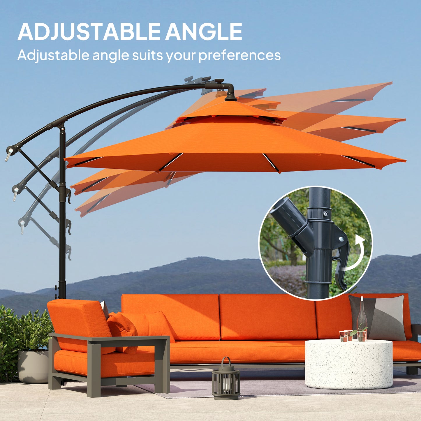 Outsunny 3m LED Light Overhanging Parasol - Pomarańczowy