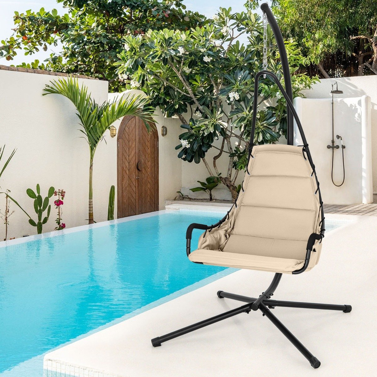 Hammock Swing Chair with Extra Large Padded Seat-Beige
