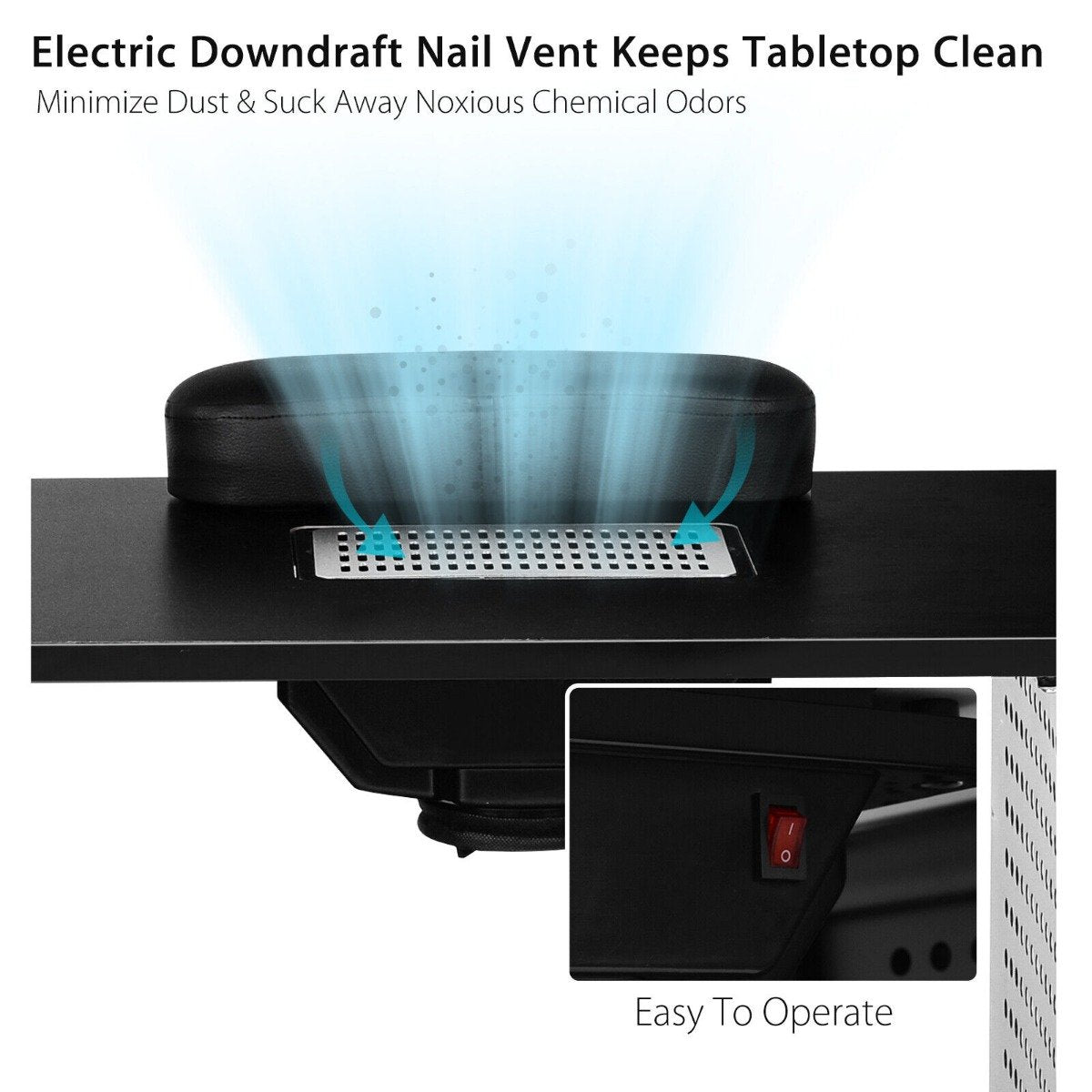 Mobile Manicure Nail Table with Electric Downdraft Vent and Adjustable LED Lamp-Black