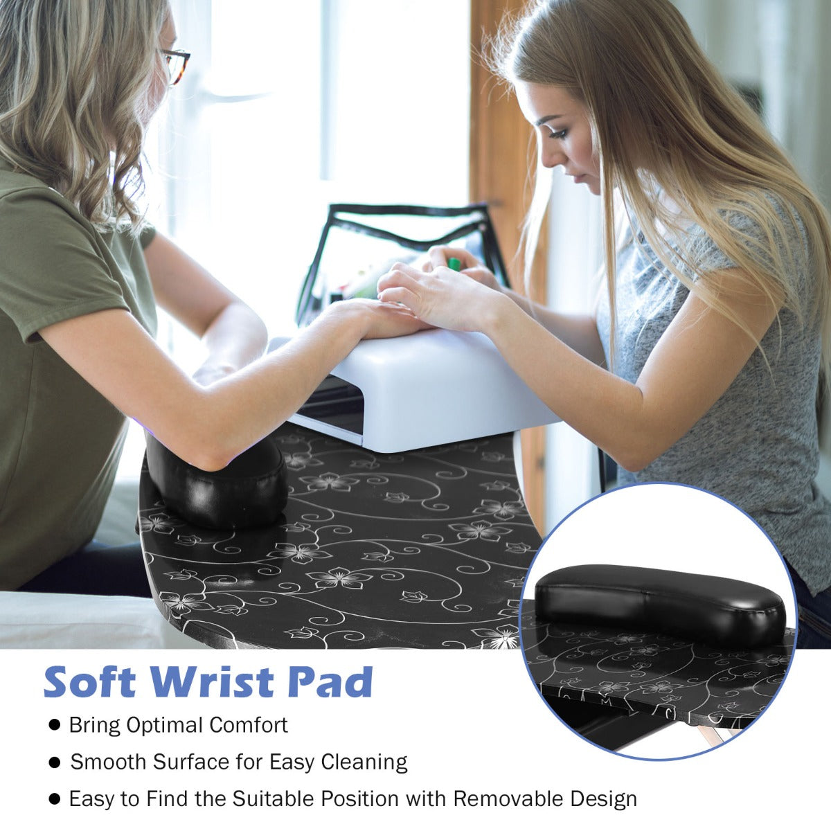 Portable Black Manicure Nail Table for Spa & Salon