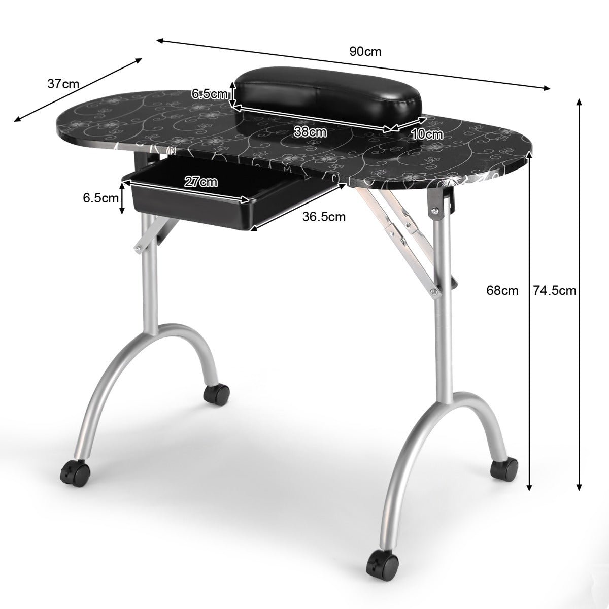 Portable Black Manicure Nail Table for Spa & Salon