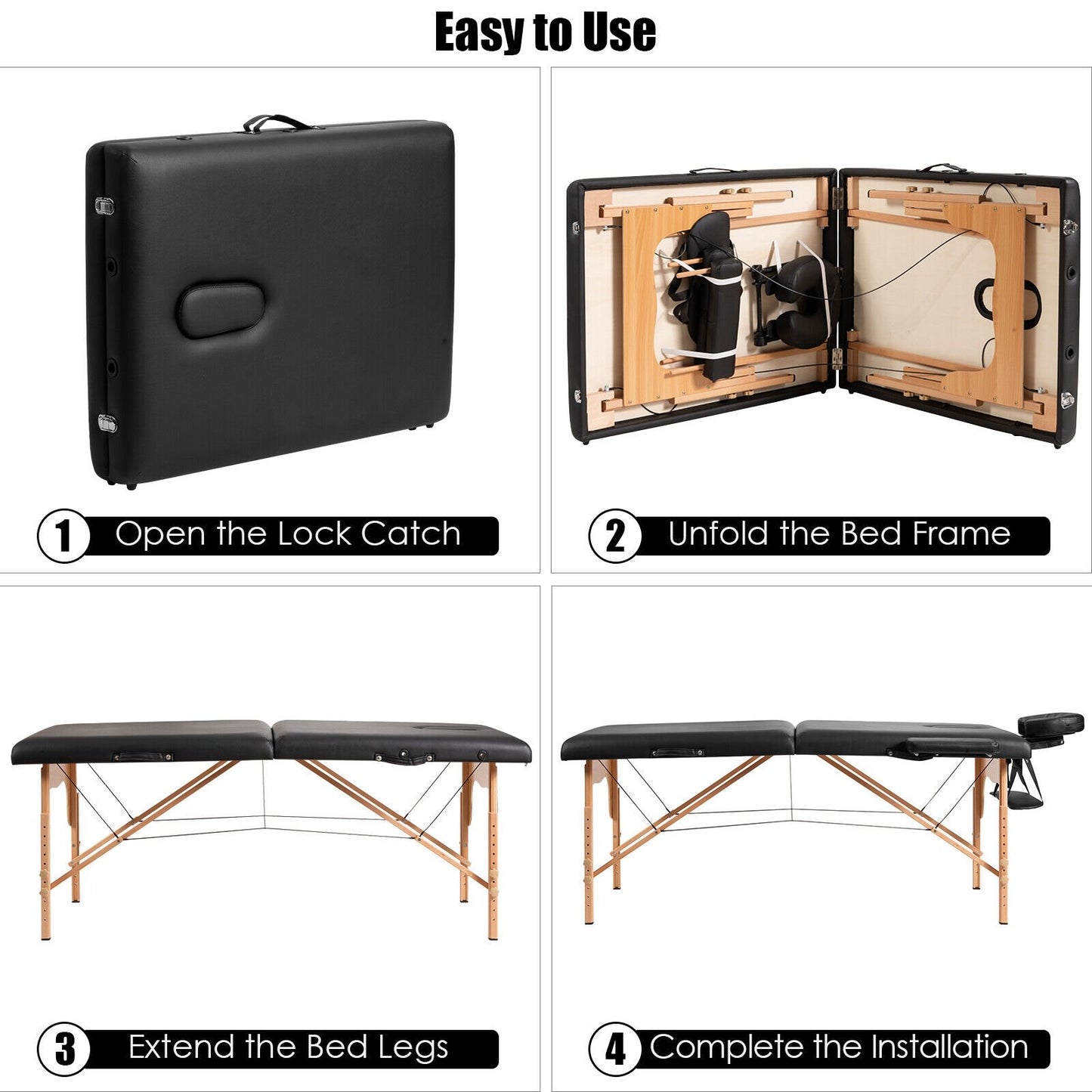 Portable Folding Massage Table with Headrest-Black