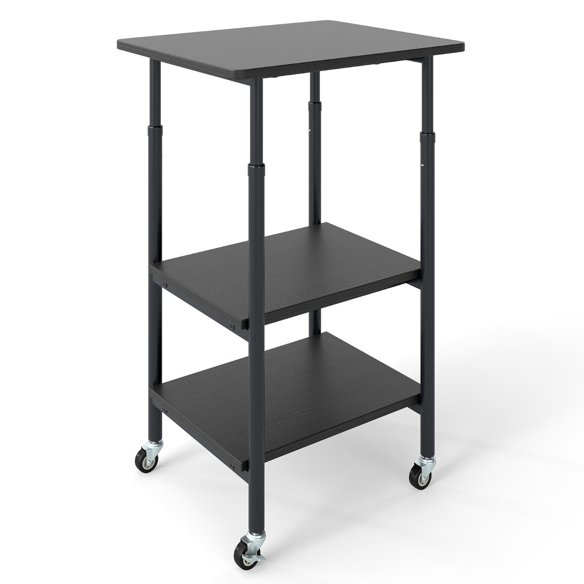 Height Adjustable Printer Stand with Storage Shelves and Locking Wheels-Black