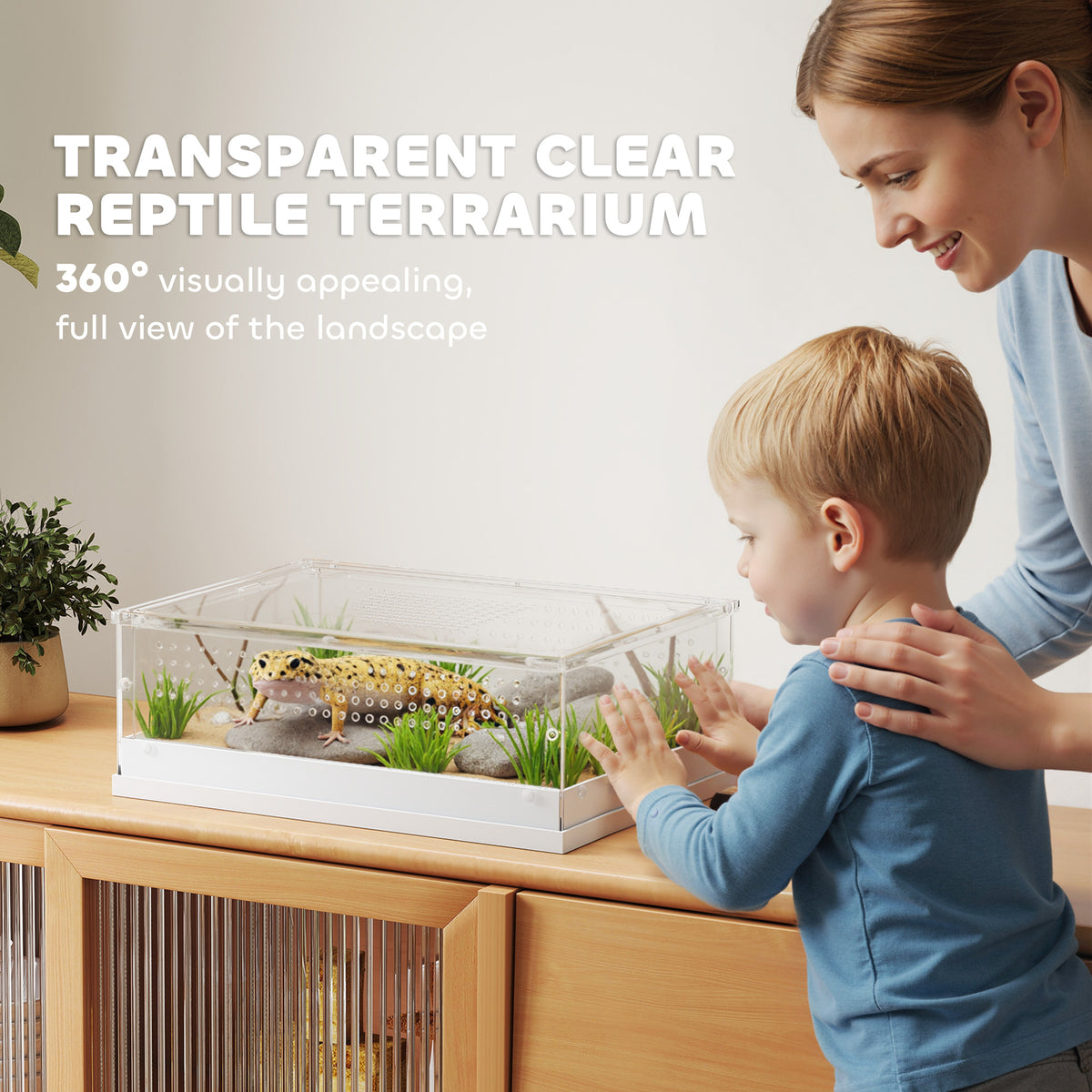 PawHut Acrylic Reptile Terrarium with Top Sliding Door, Vents, for Leopard Gecko, Snake