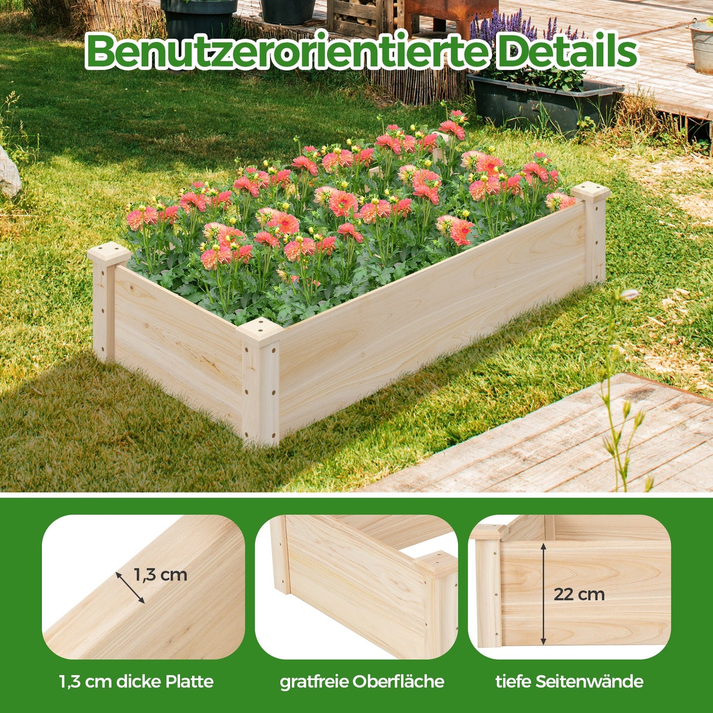 Raised Garden Bed Fir Wood Wooden Square Wood Planter Box for Garden