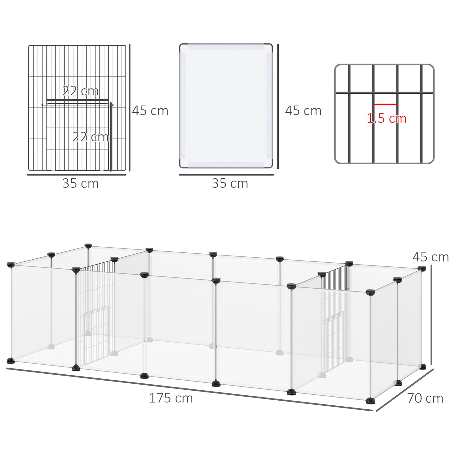 PawHut 18-Panel Small Animal Cage, Pet Playpen, for Guinea Pigs, Hedgehogs - White