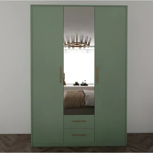 WINSTEAD 3 Door Mirrored Wardrobe Dark Green 135cm