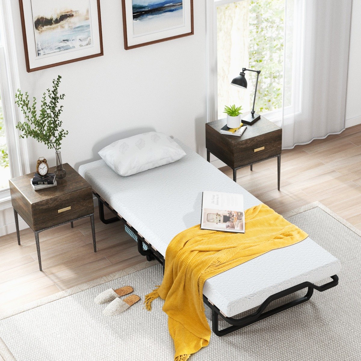 Folding Bed with Mattress Space-Saving Fold-Up for Easy Storage