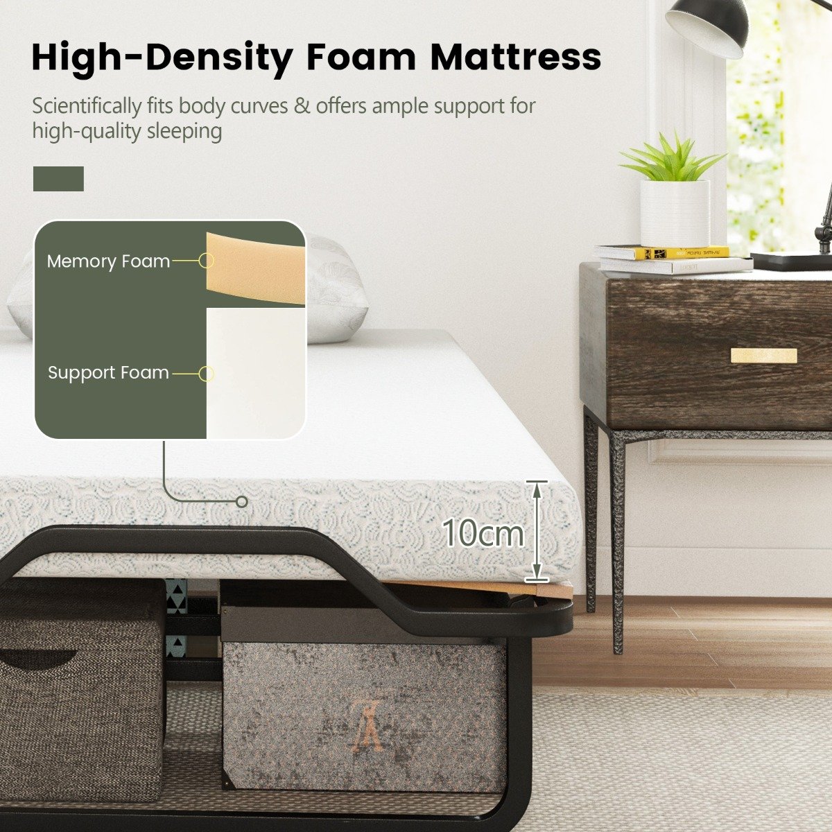 Folding Bed with Mattress Space-Saving Fold-Up for Easy Storage