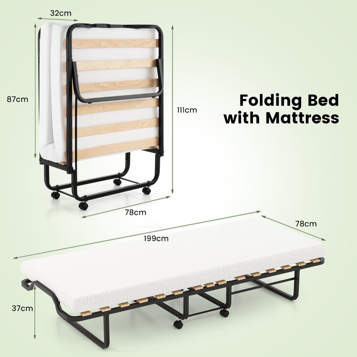 Folding Bed with Mattress Space-Saving Fold-Up for Easy Storage
