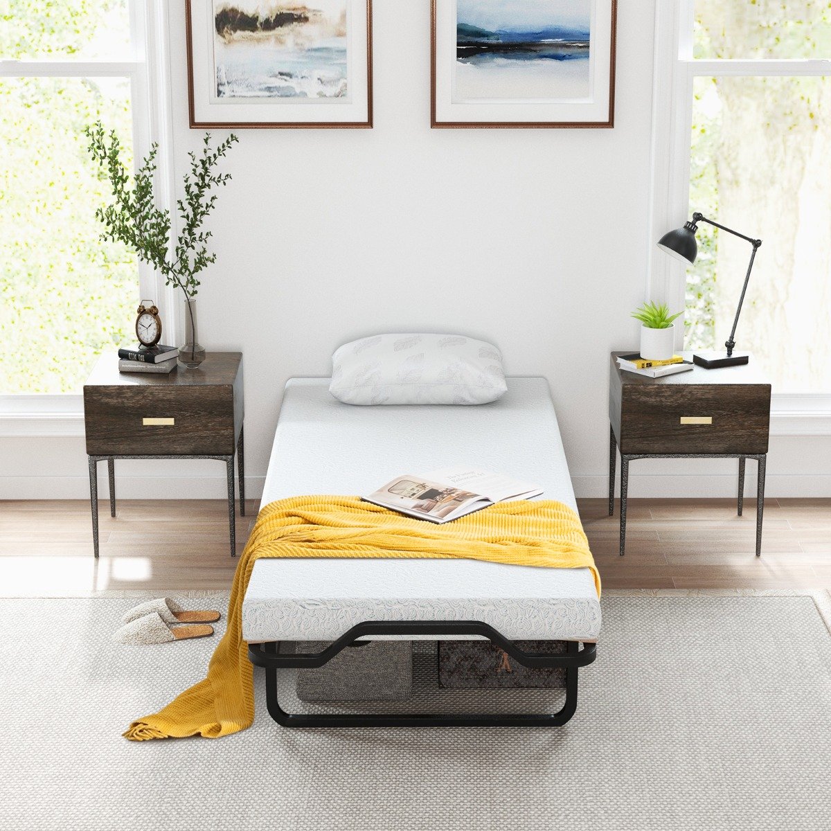 Folding Bed with Mattress Space-Saving Fold-Up for Easy Storage