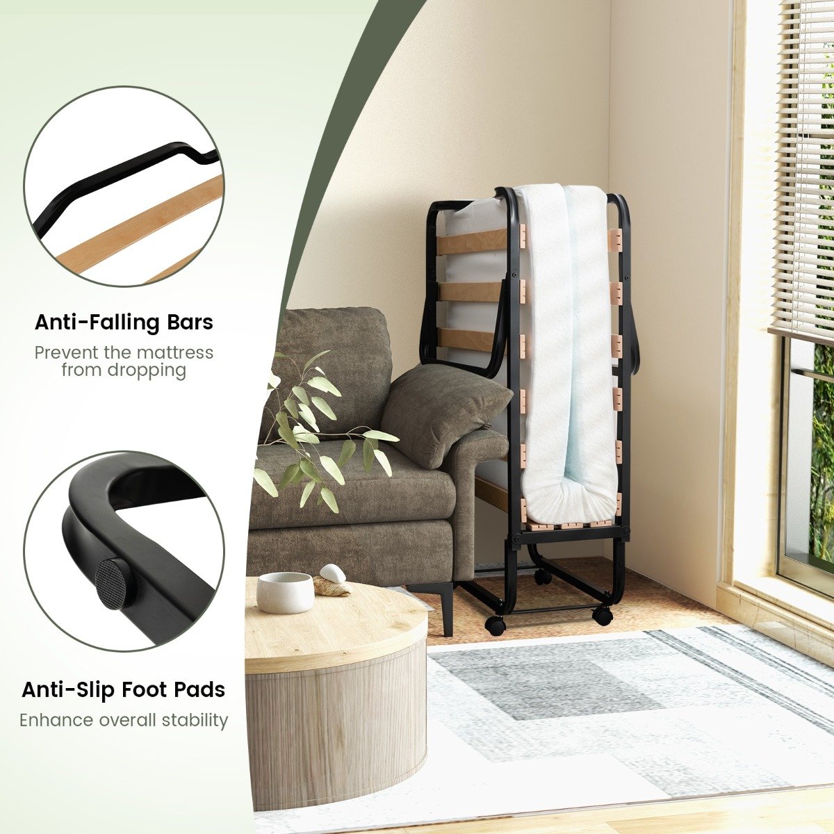 Folding Bed with Mattress Space-Saving Fold-Up for Easy Storage