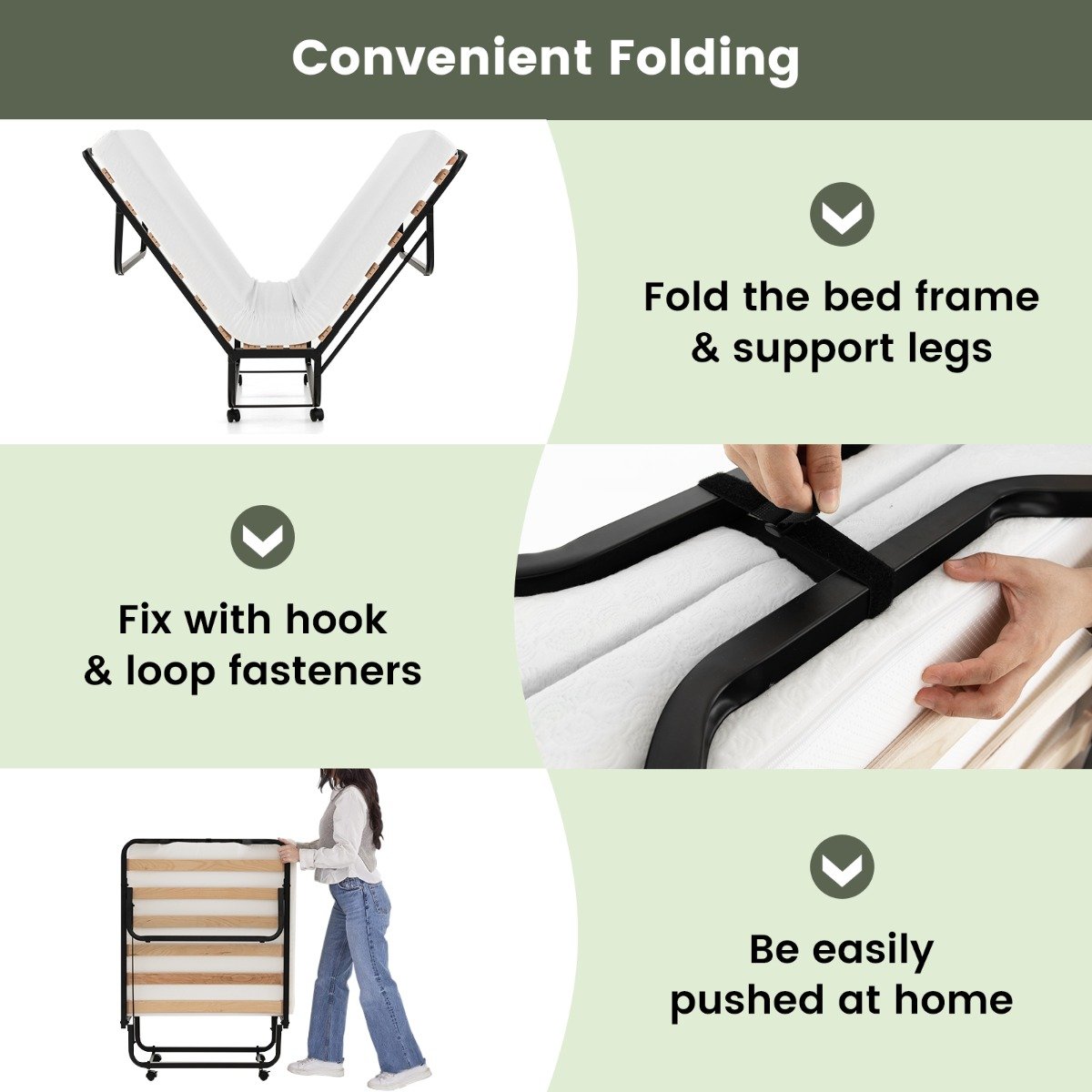 Folding Bed with Mattress Space-Saving Fold-Up for Easy Storage