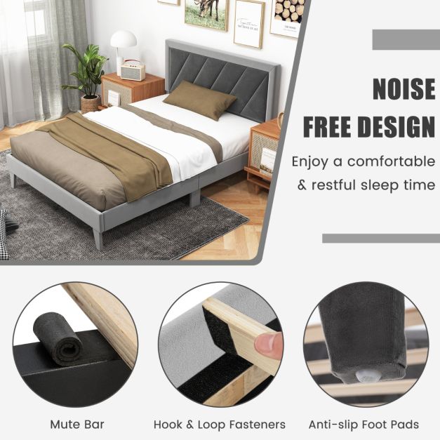 Single/Double Platform Bed with High Headboard &12 Wooden Slats-Double Size