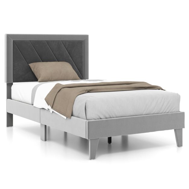 Single/Double Platform Bed with High Headboard &12 Wooden Slats-Single Size