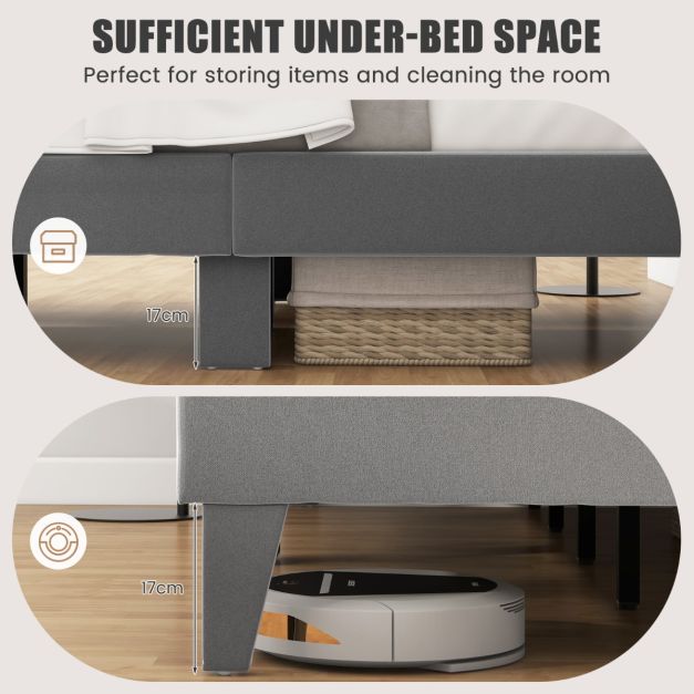 Single/Double Platform Bed with High Headboard &12 Wooden Slats-Single Size