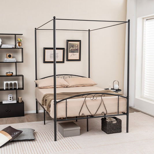 Double Size Metal Canopy Bed Frame-Black