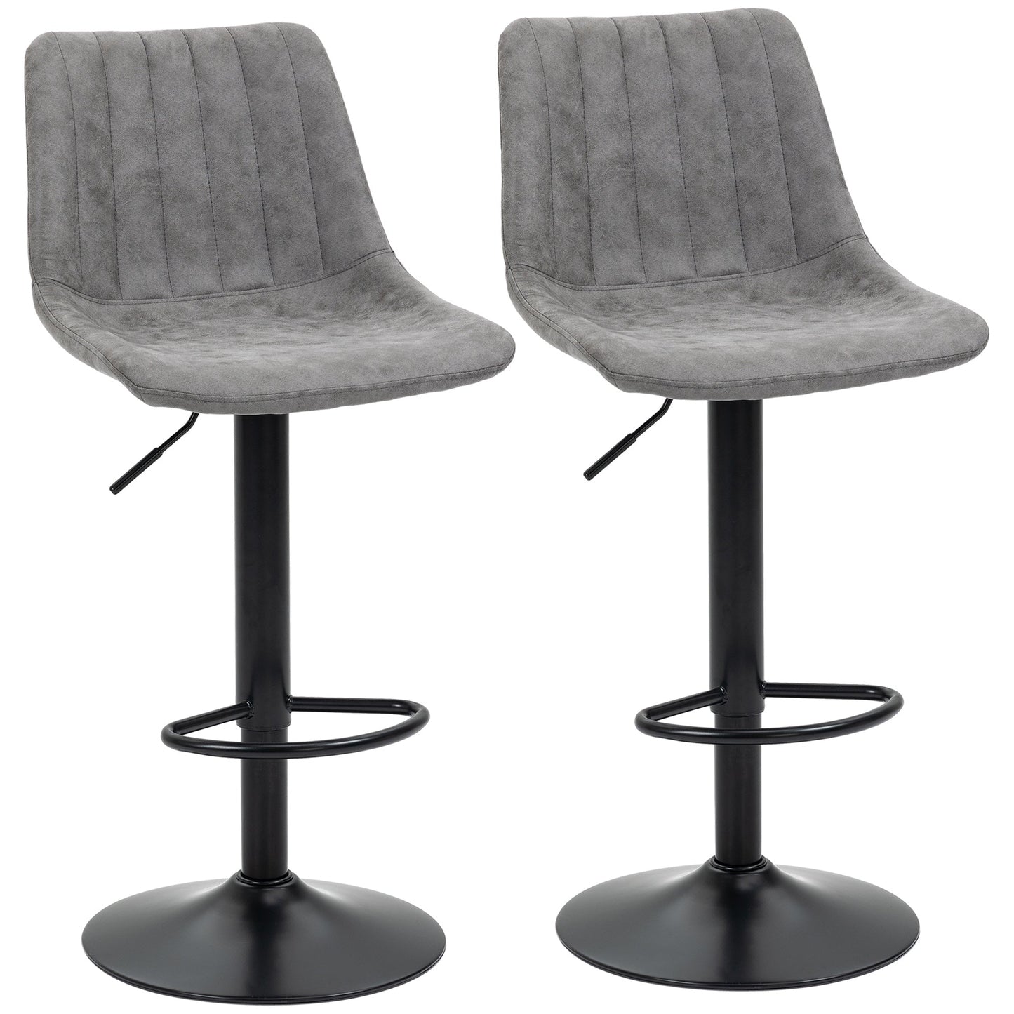 HOMCOM Adjustable Bar Stools Set of 2 Counter Height Barstools Dining Chairs 360¡ Swivel with Footrest for Home Pub, Grey