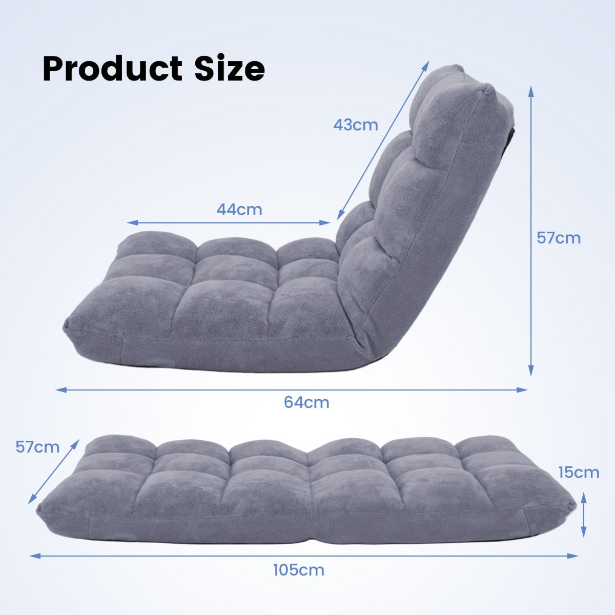 Coral Velvet Floor Gaming Chair with 14-Position Adjustable Back-Grey