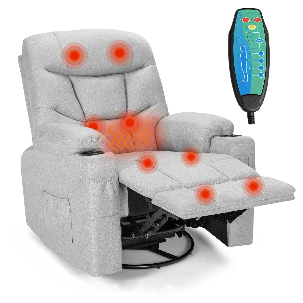 Massage Rocking Recliner Chair with Heat and Vibration-Grey
