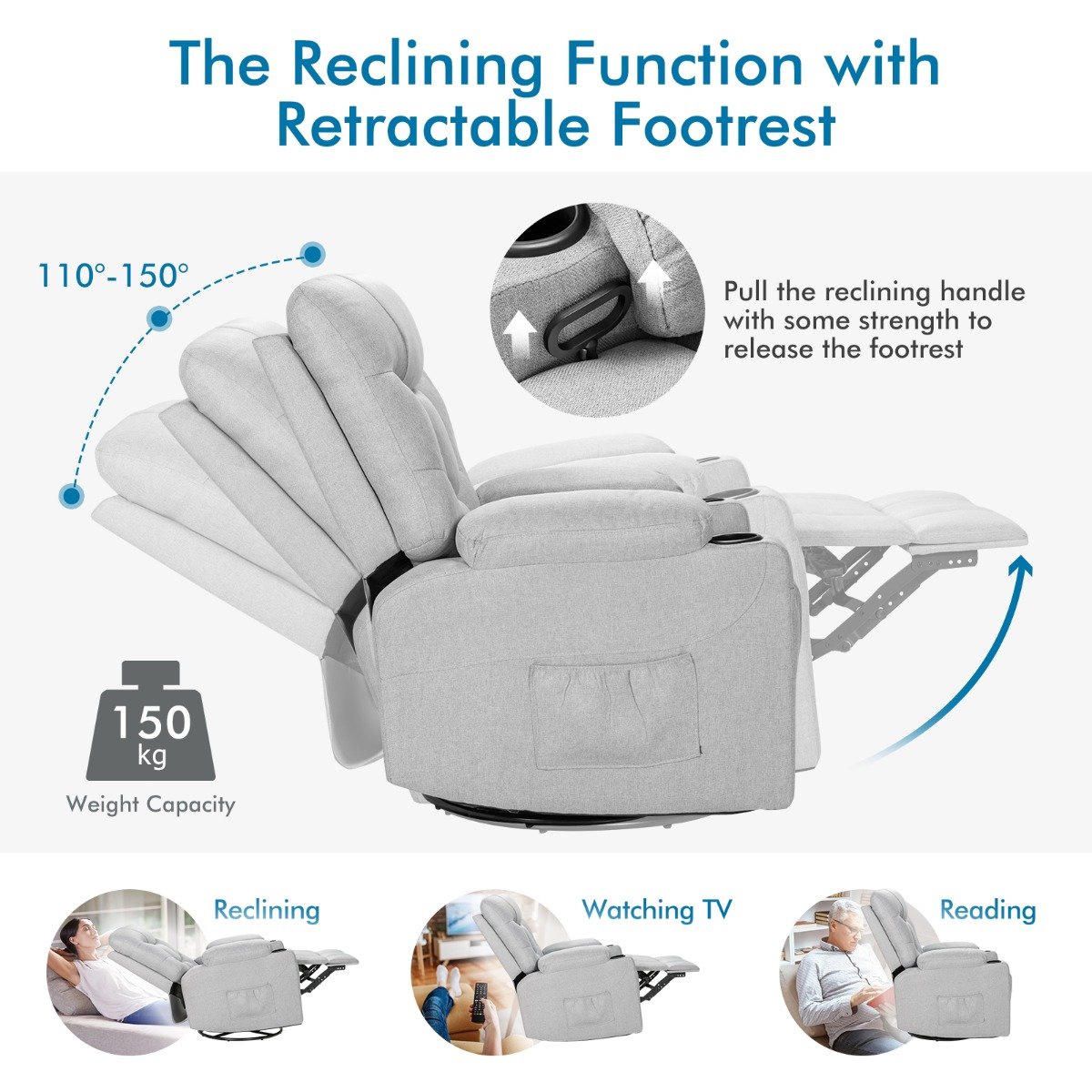 Massage Rocking Recliner Chair with Heat and Vibration-Grey