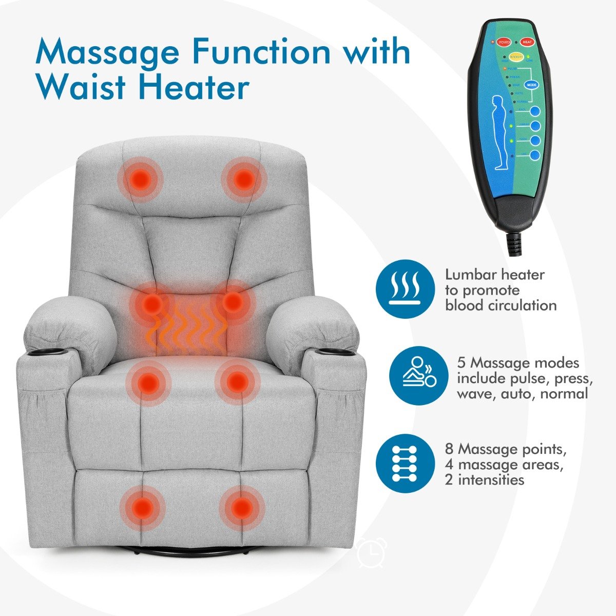 Massage Rocking Recliner Chair with Heat and Vibration-Grey