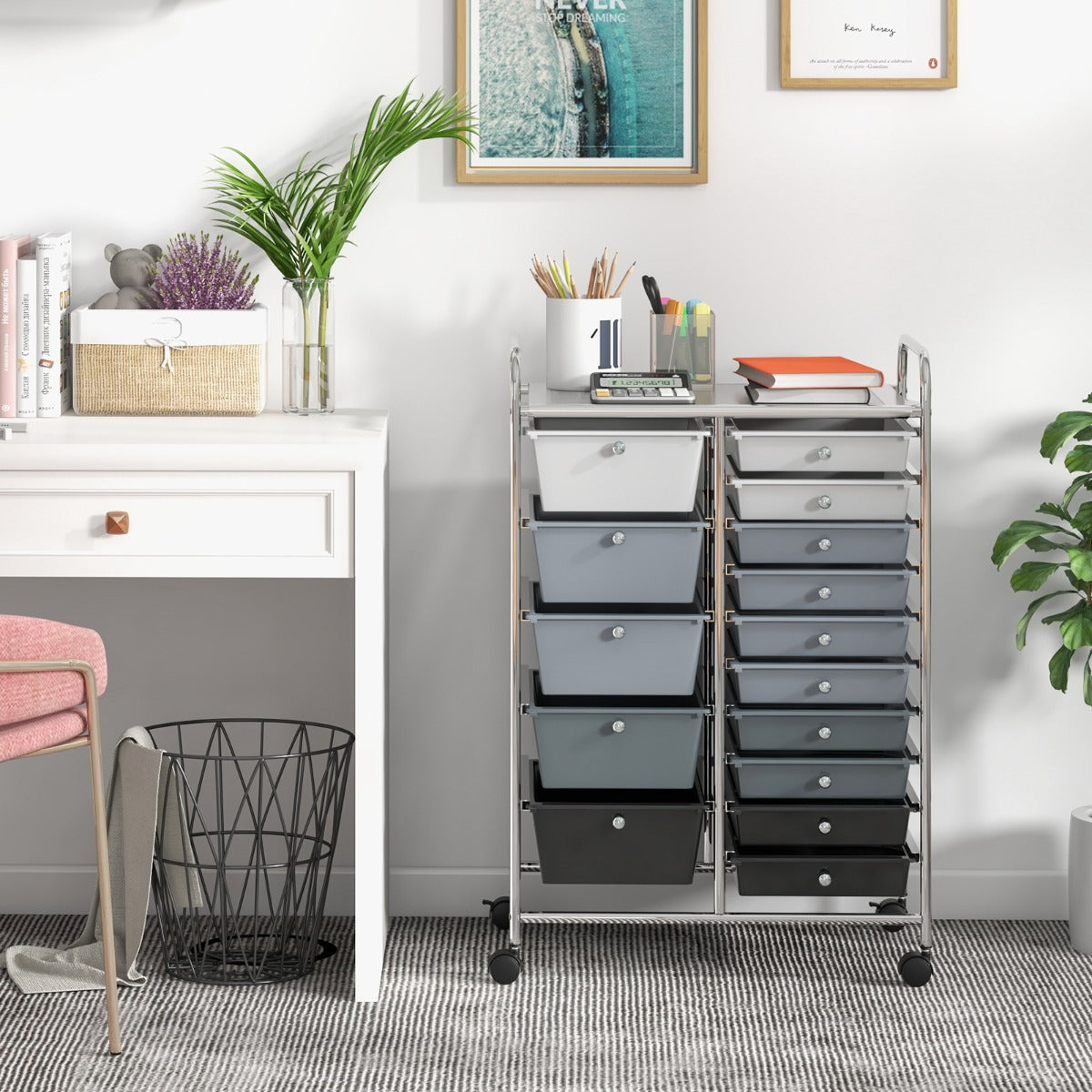 15-Drawer Utility Rolling Organizer Cart Multi-Use Storage-Black & Gray