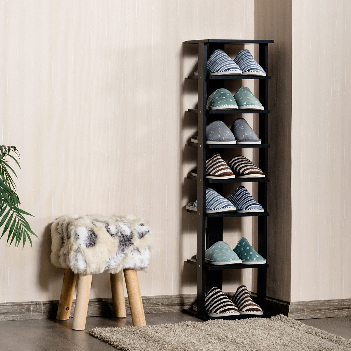 Wooden Shoe Rack 8 Tier Shoe Rack Shoe Organizer Vertical 27.5x26.5x110cm Black