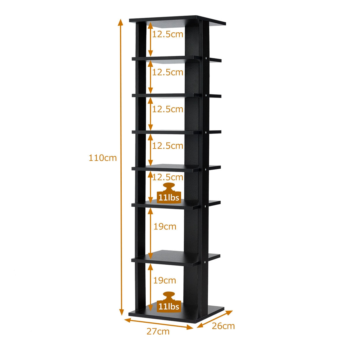 Wooden Shoe Rack 8 Tier Shoe Rack Shoe Organizer Vertical 27.5x26.5x110cm Black