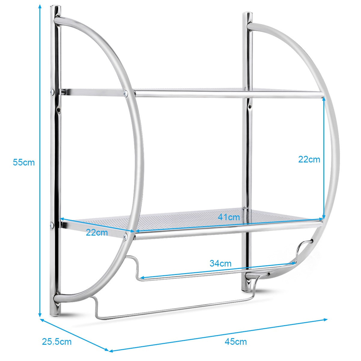 Wall Mounted Bathroom Shelves with Towel Holder-Silver