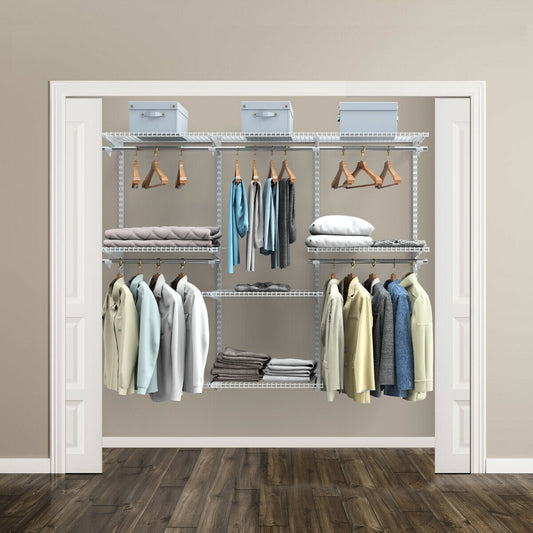 Closet Organiser System with Hanging Rod and Adjustable Metal Rail