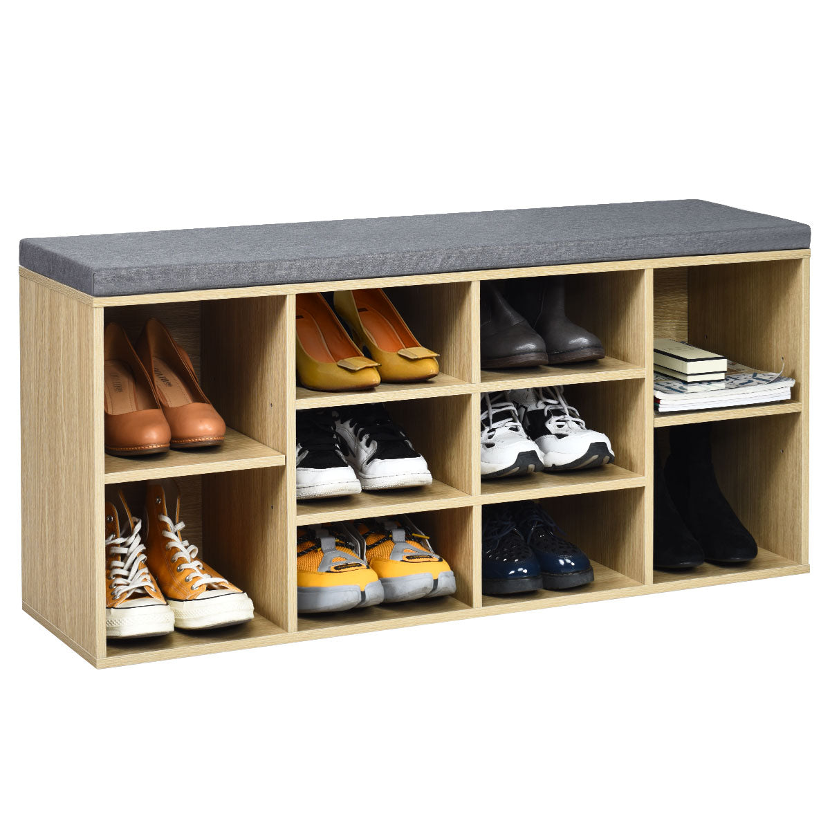 10-Cube Organizer Entryway Padded Shoe Storage Bench-Beige