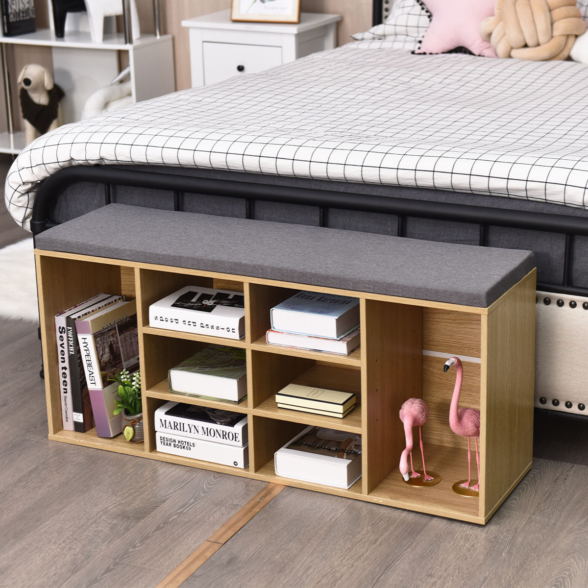 10-Cube Organizer Entryway Padded Shoe Storage Bench-Beige