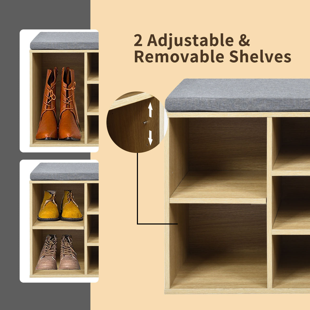 10-Cube Organizer Entryway Padded Shoe Storage Bench-Beige