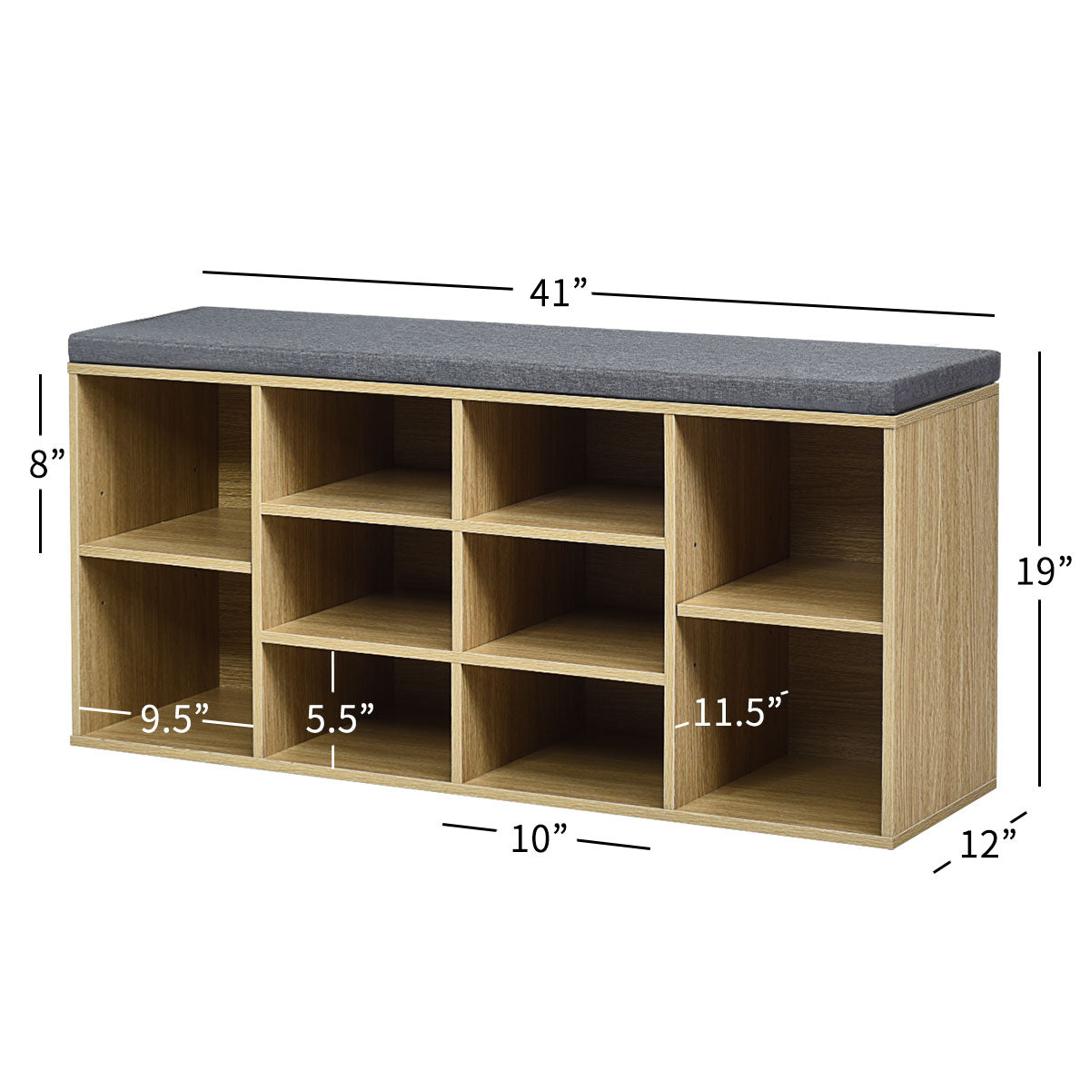 10-Cube Organizer Entryway Padded Shoe Storage Bench-Beige