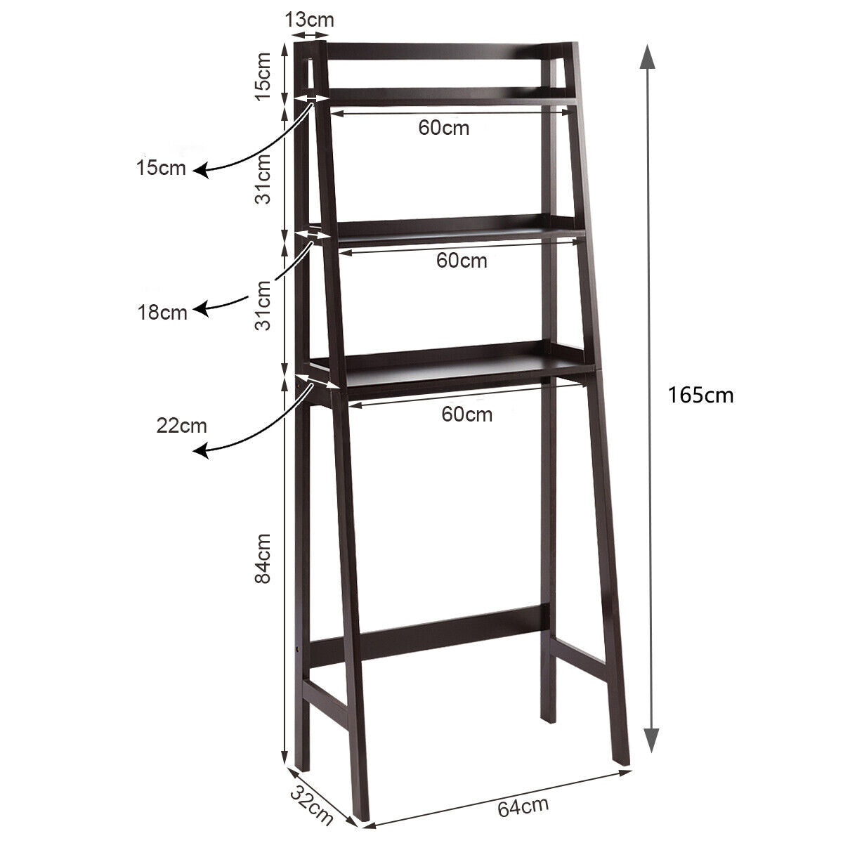 3-Tier Wooden Freestanding Bathroom Over Toilet Storage Rack-Brown