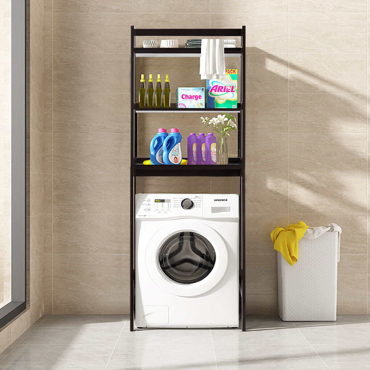3-Tier Wooden Freestanding Bathroom Over Toilet Storage Rack-Brown