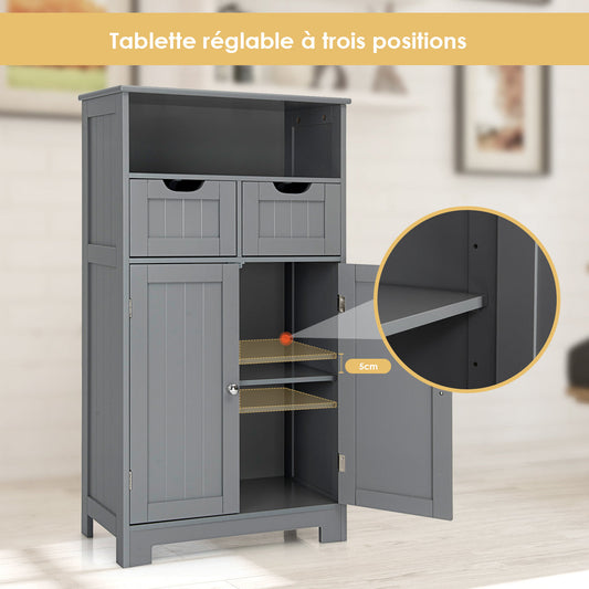 Bathroom Floor Cabinet with Open Shelf & 2 Drawers-Grey