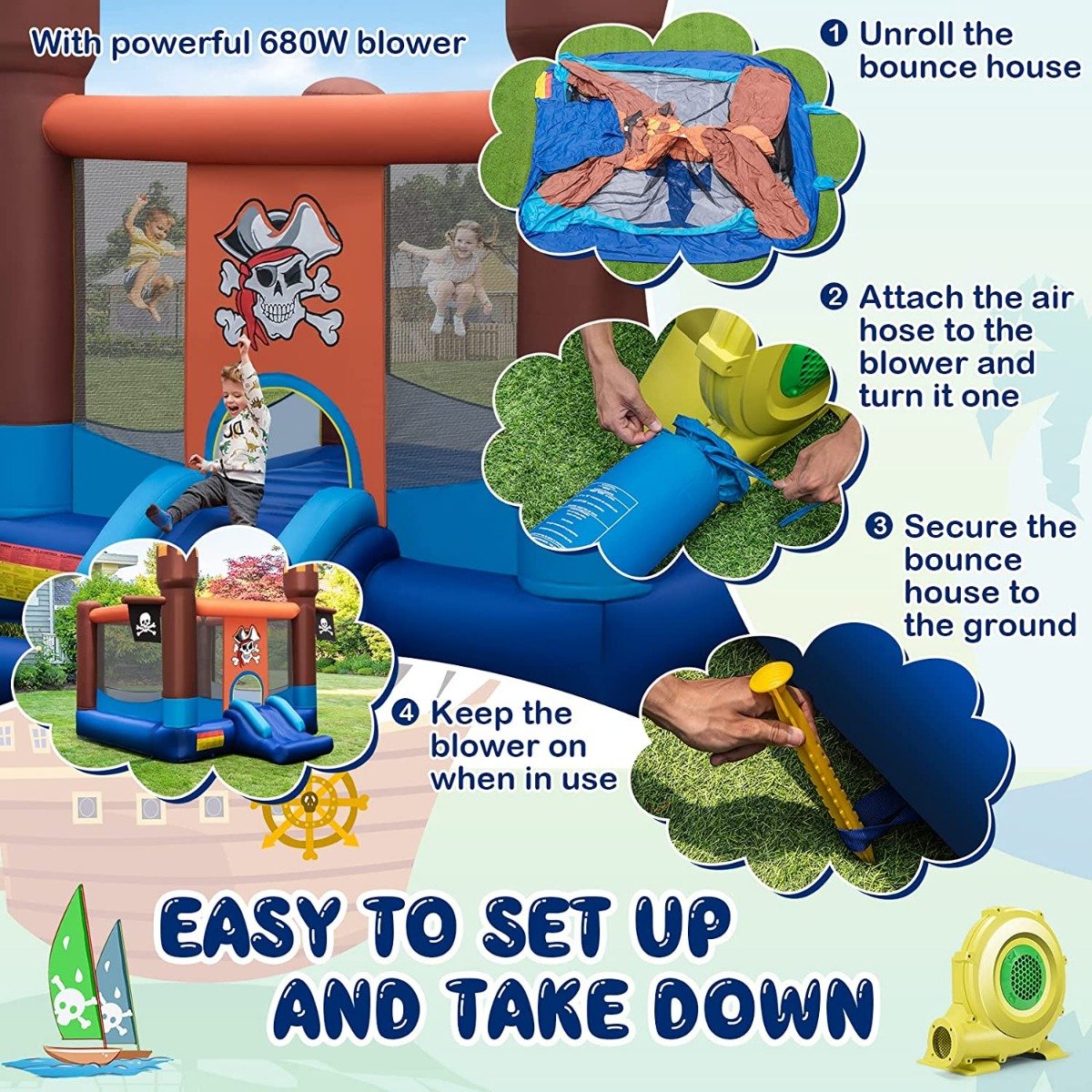 Inflatable Bouncer House with 680W Blower