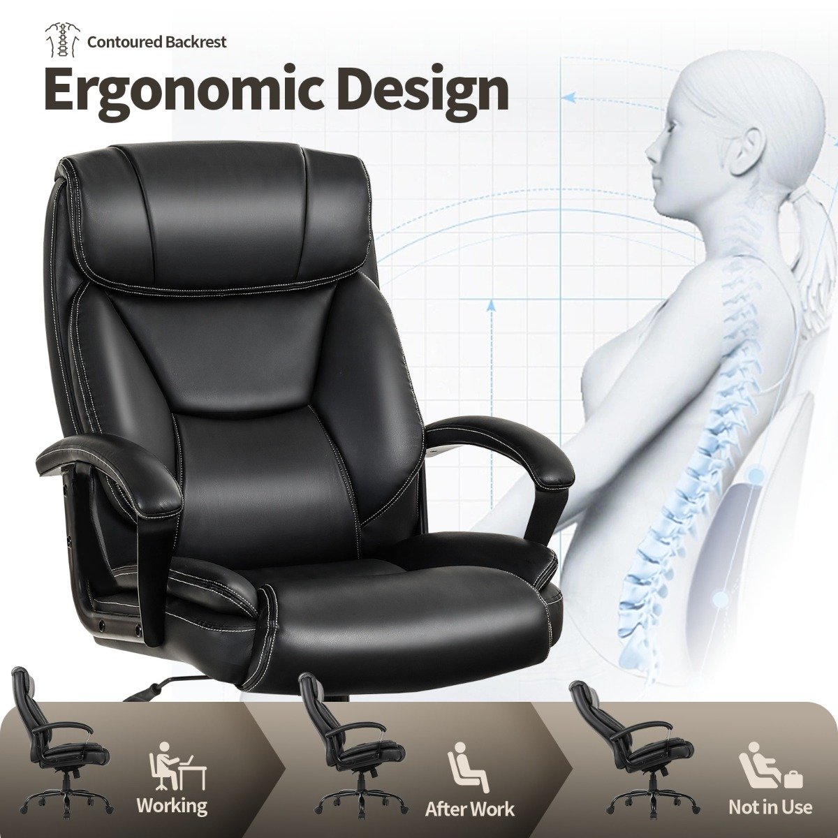 Executive Massage Chair with 6 Vibrating Points-Black