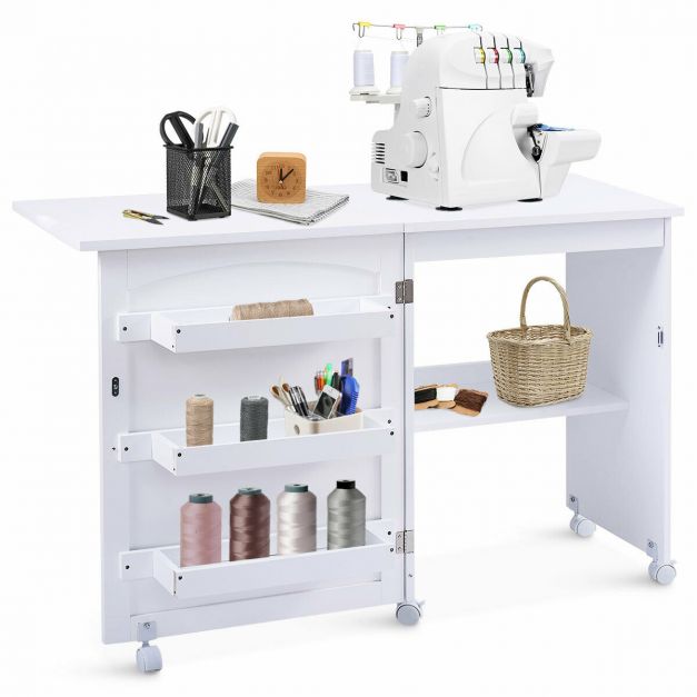 2-In-1 Multifunctional Sewing Machine Cart Table with Lockable Casters