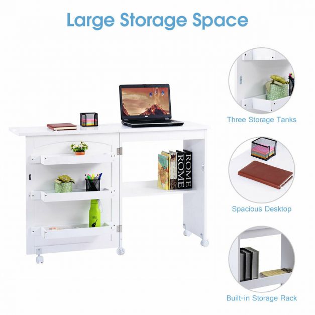 2-In-1 Multifunctional Sewing Machine Cart Table with Lockable Casters