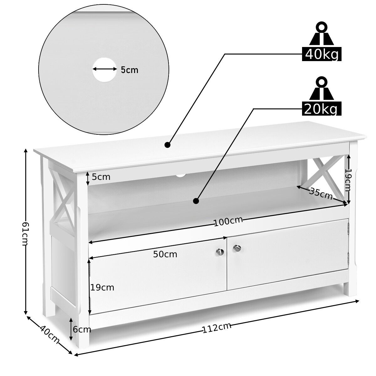Wooden TV Stand for TVs up to 50 Inches-White