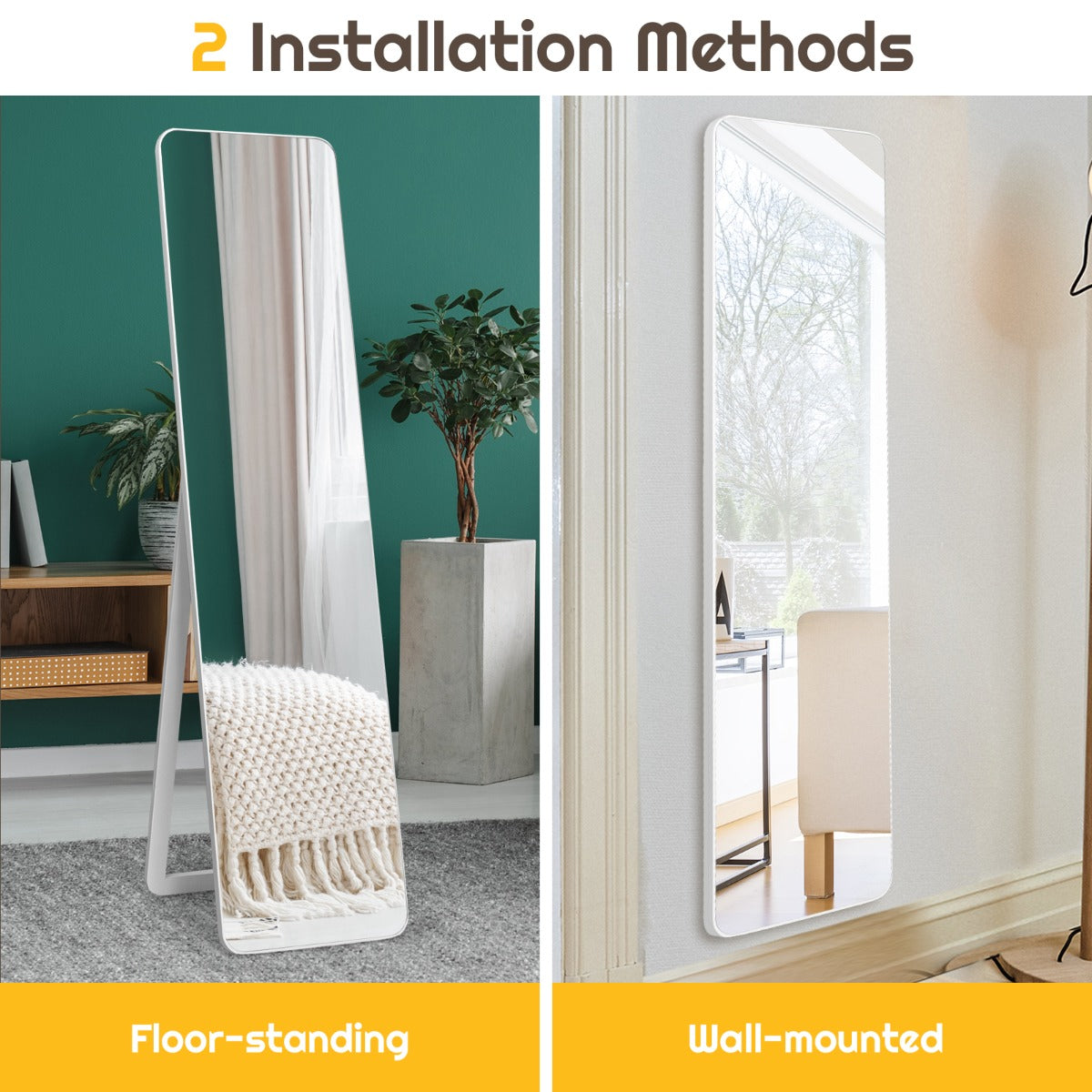 Floor Mirror with Stand and Solid Wood Frame for Living Room
