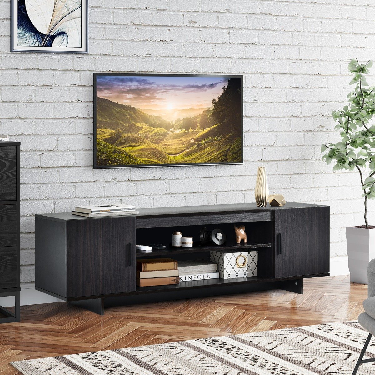 Mid Century Modern Wood Universal Stand for TV up to 65 Inch