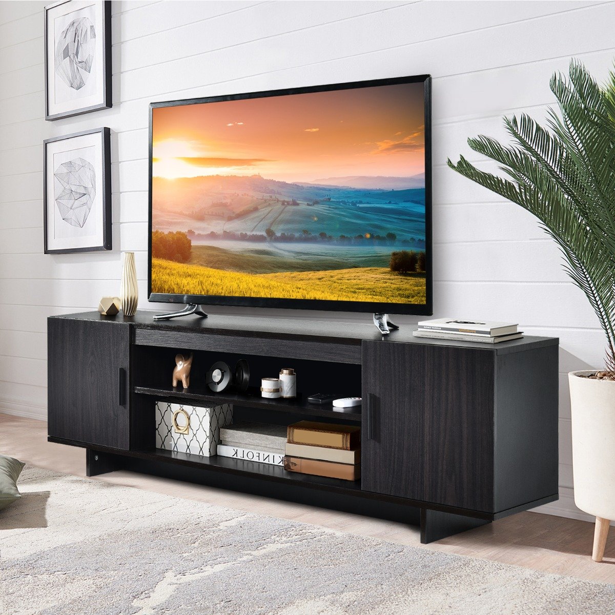 Mid Century Modern Wood Universal Stand for TV up to 65 Inch