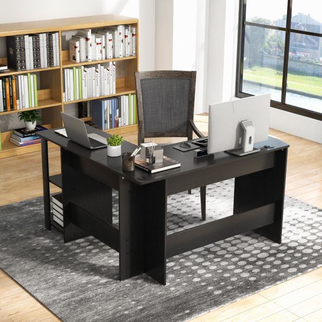 L Shaped Computer Desk Corner Writing Workstation with Storage Shelves