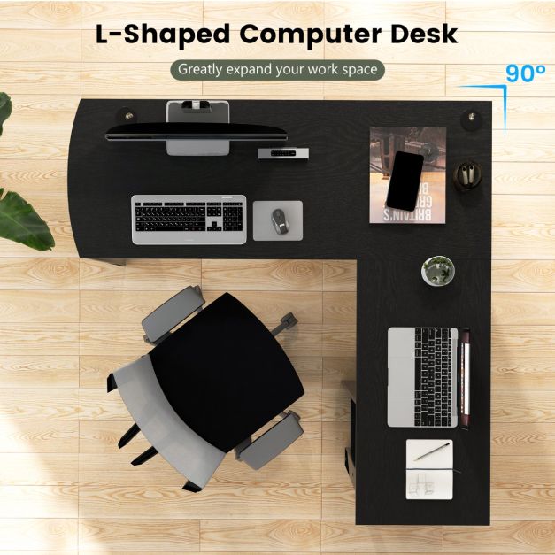 L Shaped Computer Desk Corner Writing Workstation with Storage Shelves